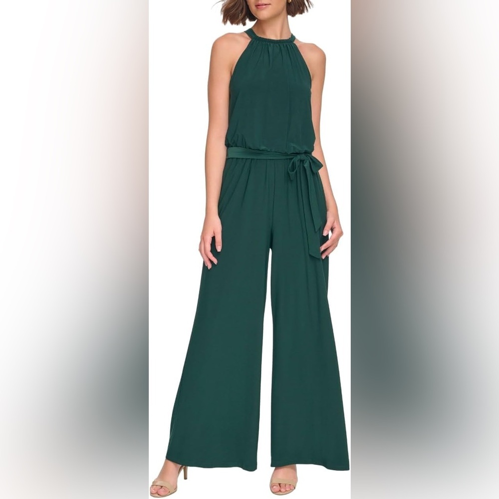 Eliza J Emerald Green Halter Wide-Leg Jumpsuit NWT